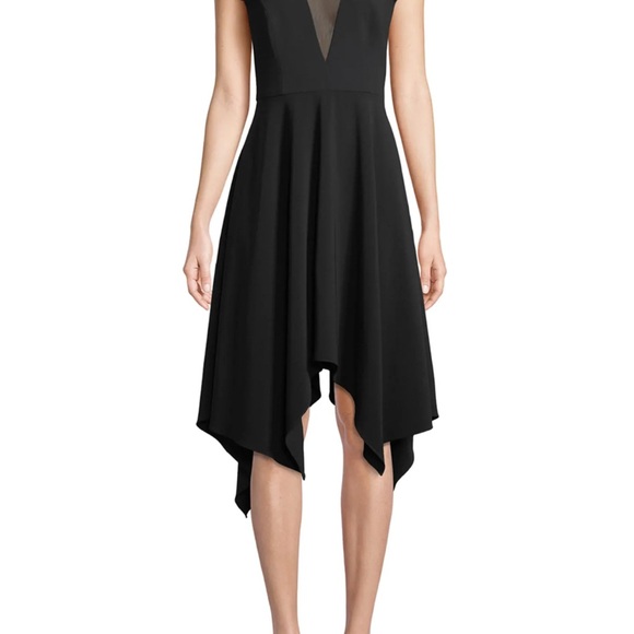 Halston Heritage Ruffled Handkerchief Hem Black Dress - Picture 1 of 9